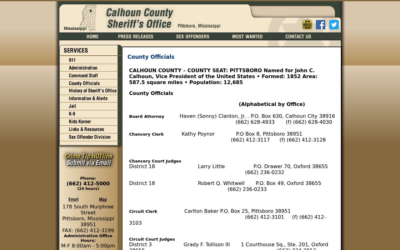 Calhoun County officials contact block used to route a county warrant search