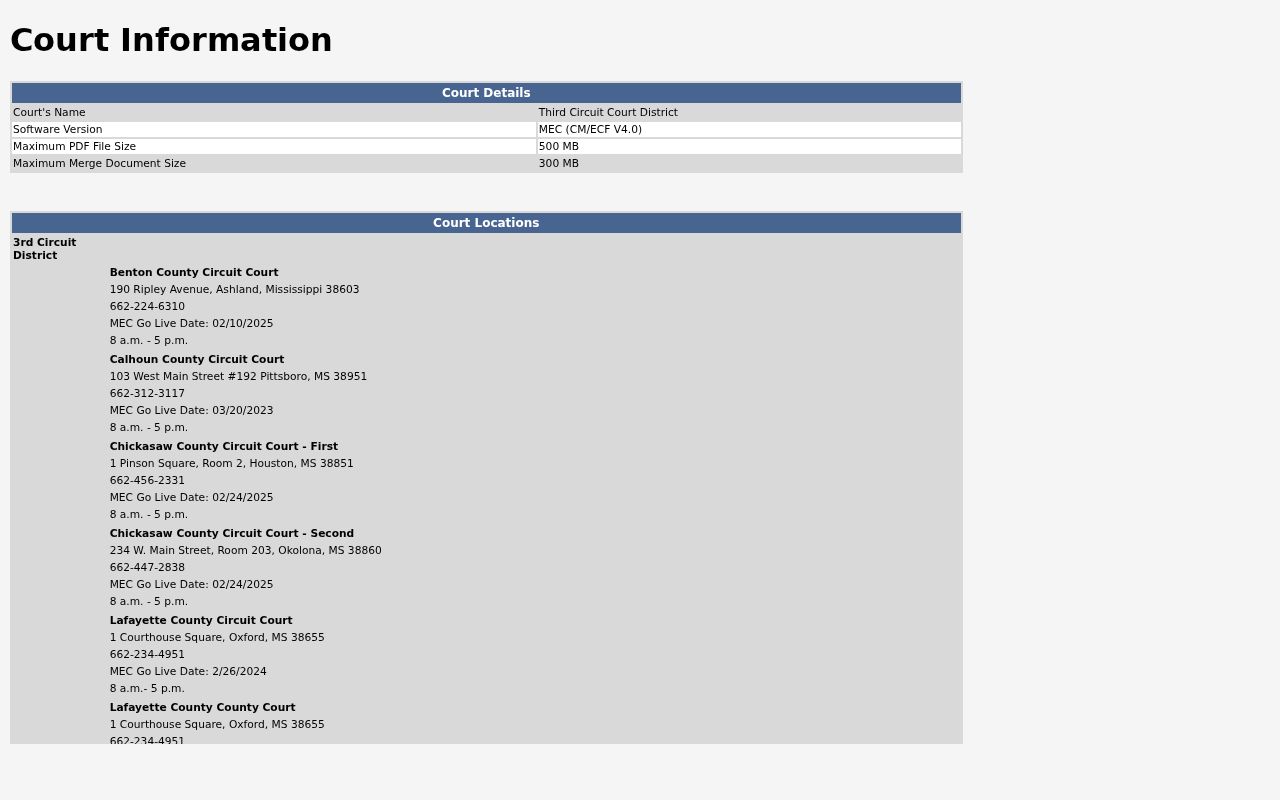 Third Circuit court information page used for Calhoun County warrant and docket lookups