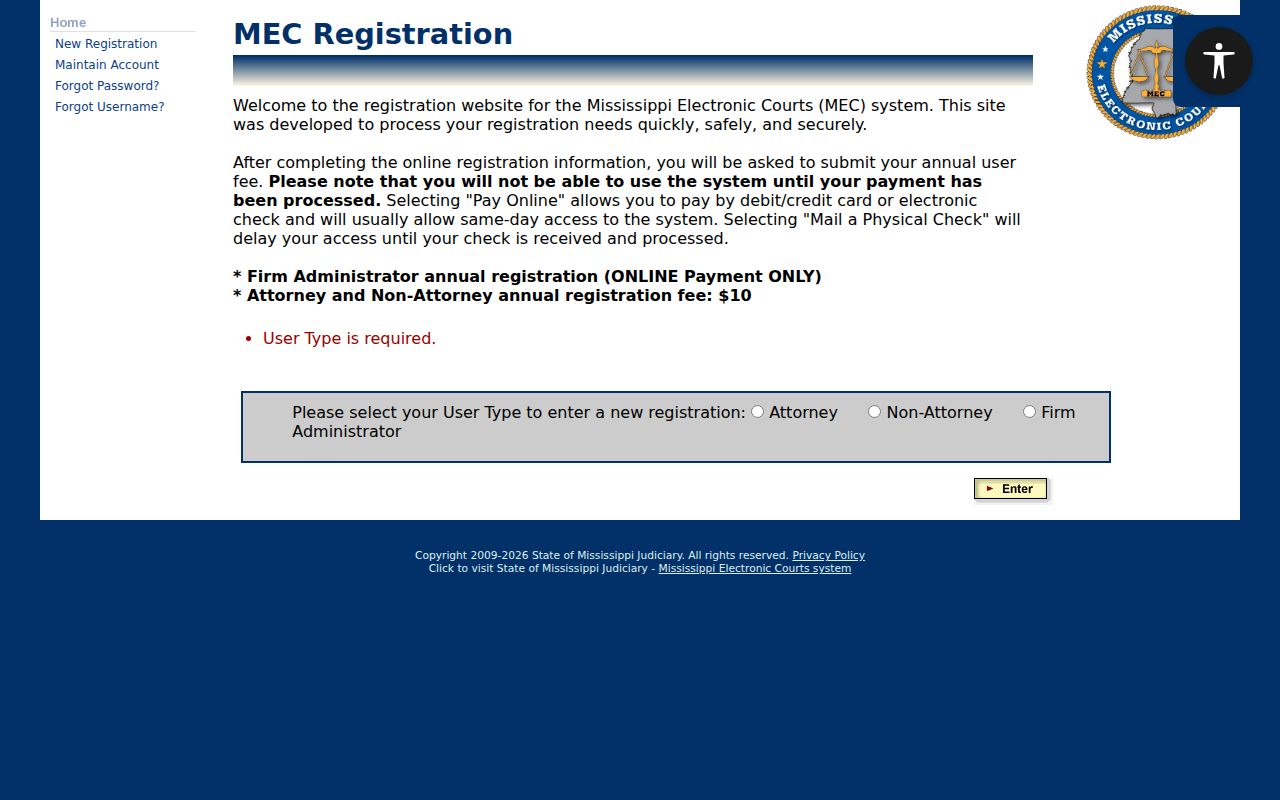 Court docket access registration used for Calhoun County warrant and case status research