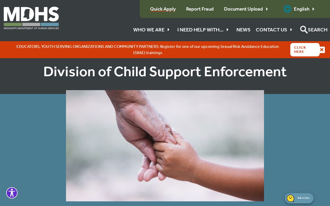 Mississippi child support compliance page relevant to Calhoun County warrant and license questions